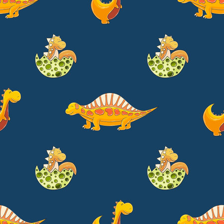 Dinosaurs of the Jurassic period. Cute funny kids dinosaurs seamless pattern. Print for cloth design, textile, fabric, wallpaper, wrapping paperのイラスト素材