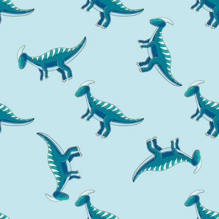 Dinosaur background in blue palette. Hand drawn cute dinosaurs seamless pattern. Print for cloth design, textile, fabric, wallpaperのイラスト素材