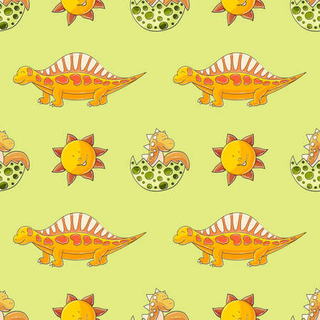 Cute funny kids dinosaurs seamless pattern. Print for cloth design, textile, fabric, wallpaperのイラスト素材