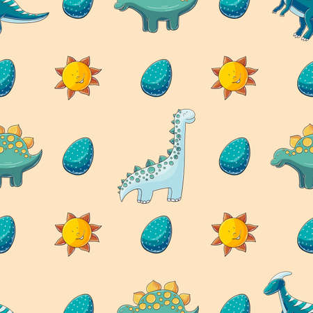 Hand drawn cute dinosaurs seamless pattern. Print for cloth design, textileのイラスト素材