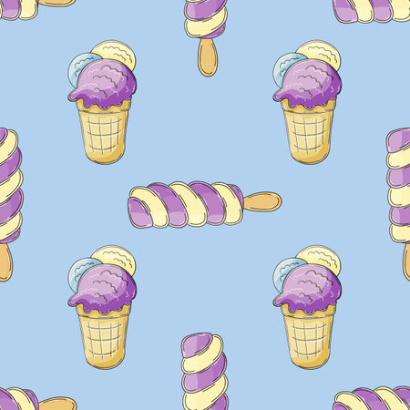 Blueberry ice cream. Ice cream seamless pattern. Cute summer pattern. print for designのイラスト素材