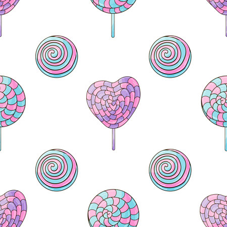 candies. Cute pattern with sweets. Rainbow lollipops seamless pattern. print for designのイラスト素材