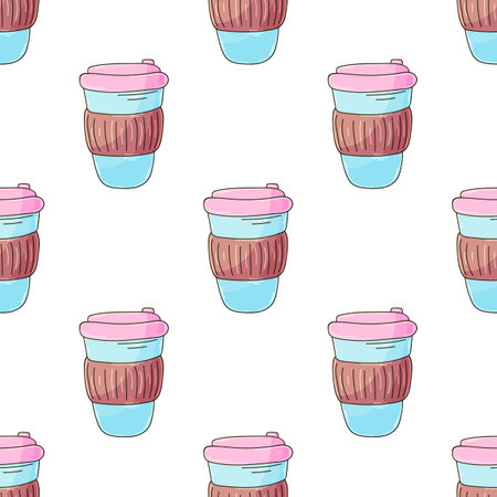 Coffee, milkshakes seamless pattern. Cute pattern for a coffee shop or coffee lovers. Print for cloth design, textile, fabric, wallpaper, wrapping paperのイラスト素材