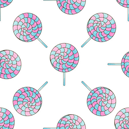 candies. Cute pattern with sweets. Rainbow lollipops seamless pattern. Print for cloth design, textile, fabricのイラスト素材