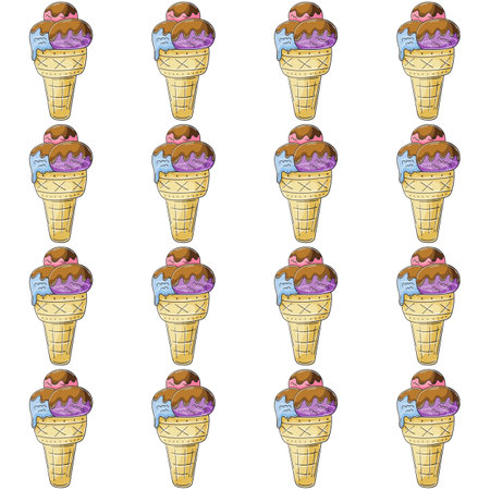 Cute ice cream in waffle cones seamless pattern. Wonderful pattern with cold dessert. Summer. Print for cloth design, textile, fabricのイラスト素材
