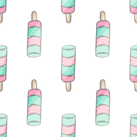 Cute ice cream seamless pattern. Wonderful bright pattern with cold blue dessert. Summer. printのイラスト素材
