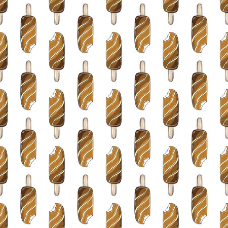 Cute ice cream seamless pattern. Wonderful bright pattern with cold chocolate dessert. Summer. Print for cloth designのイラスト素材
