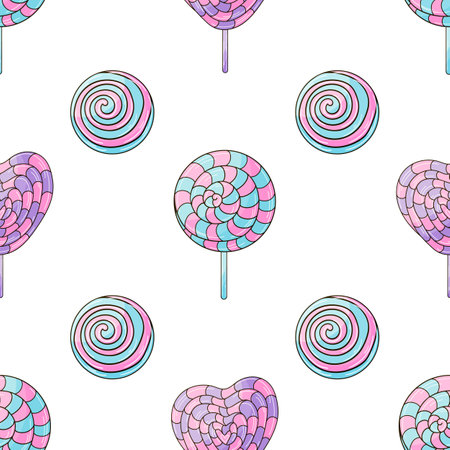 candies. Cute pattern with sweets. Rainbow lollipops seamless pattern. printのイラスト素材