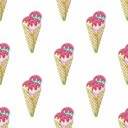 Cute ice cream seamless pattern. Summer holidays with  ice cream cones and dessertのイラスト素材