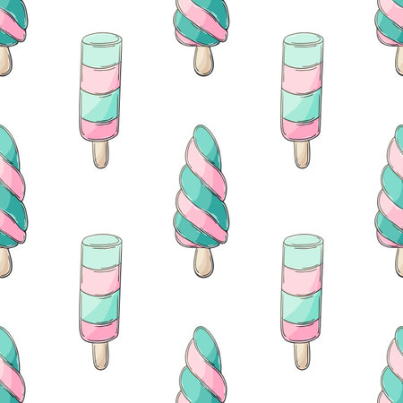 Cute ice cream seamless pattern. Summer. Wonderful bright pattern with cold blue dessert. Print for cloth textile, fabricのイラスト素材
