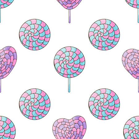 Cute pattern with sweets. candies. Rainbow lollipops seamless pattern. Print for cloth design, textile, fabric, wallpaper, wrapping paperのイラスト素材