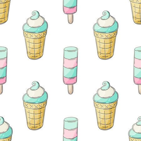 Cute ice cream seamless pattern. Wonderful bright pattern with cold blue dessert. Summer. Print for cloth design, textile, fabric, wallpaper, wrapping paperのイラスト素材