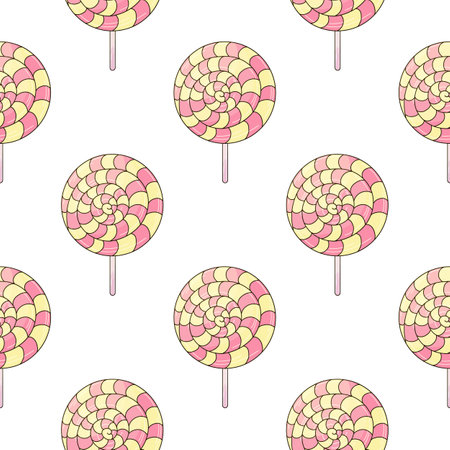 Cute pattern with sweets. candies. Round rainbow lollipops seamless pattern. Print for cloth design, textile, fabric, wrappingのイラスト素材
