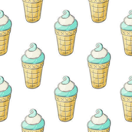 Cute ice cream seamless pattern. Wonderful bright pattern with cold blue dessert. Summer. print for designのイラスト素材