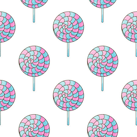 Cute pattern with sweets. candies. Rainbow lollipops seamless pattern. Print for cloth designのイラスト素材