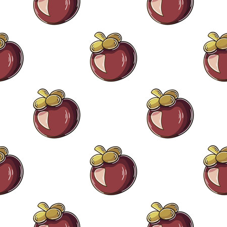 Illustration in hand draw style. Mangosteen. Seamless pattern with tropical fruits. Can be used for fabricのイラスト素材