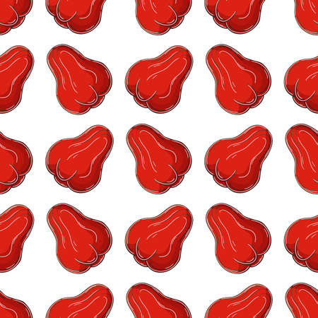 Seamless pattern with tropical fruits. Illustration in hand draw style. Rose apple, Chom-poo. Can be used for fabricのイラスト素材