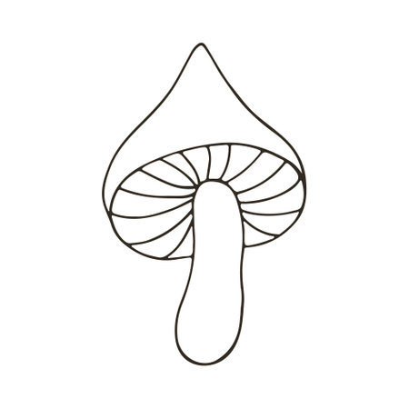 Russula. Autumn illustration in hand drawn style. Monochrome forest mushroom. Icon, sign, pin, stickerのイラスト素材