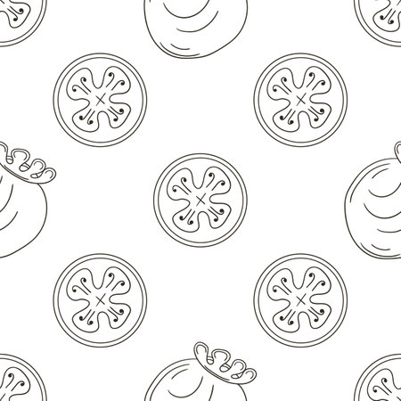 Feijoa. Seamless pattern with tropical fruits. Monochrome in hand draw style. Can be used for fabric, packaging, wrapping and etcのイラスト素材