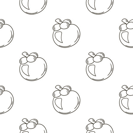 Illustration in hand draw style. Mangosteen. Monochrome pattern with tropical fruits. Can be used for fabricのイラスト素材