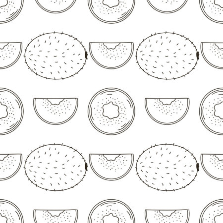 Kiwi. Monochrome pattern for kitchen, restaurant or shop. Illustration in hand draw style. Can be used for fabric, packaging and etcのイラスト素材