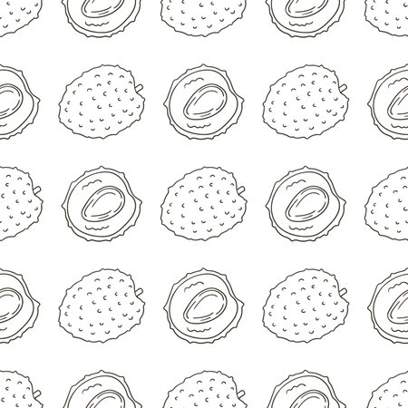 Litchi. Monochrome pattern for kitchen, restaurant or shop. Illustration in hand draw styleのイラスト素材