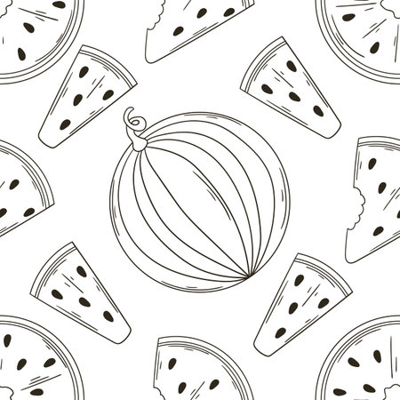 Monochrome pattern for kitchen, restaurant or shop. watermelons. Illustration in hand draw style....