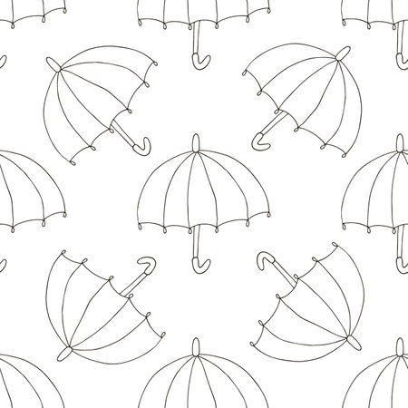 Bright autumn mood. Illustration in hand draw style. Seamless pattern with umbrellas. Can be used for fabric, packaging, wrapping paper and etcのイラスト素材