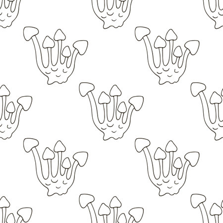 Illustration in hand draw style. Lyophyllum. Seamless pattern for kitchen, restaurant or shop. Can be used for fabric, packaging, wrapping and etcのイラスト素材