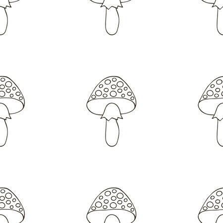 Amanitas. Seamless pattern with forest mushrooms. Amanitas. Illustration in hand draw style. autumn motivesのイラスト素材