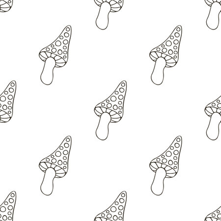 Seamless pattern with forest mushrooms. Amanitas. Illustration in hand draw style. Autumn motives. Can be used for fabricのイラスト素材