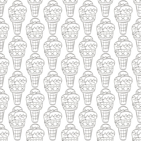Coloring ice cream in waffle cones seamless pattern. Wonderful pattern with cold dessert. Summer. printのイラスト素材