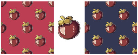 Set in hand draw style. Mangosteen. Color Seamless pattern with tropical fruits. Can be used for...