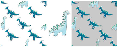 Hand drawn Set dinosaurs seamless pattern. Dinosaurs background in blue palette. Printのイラスト素材