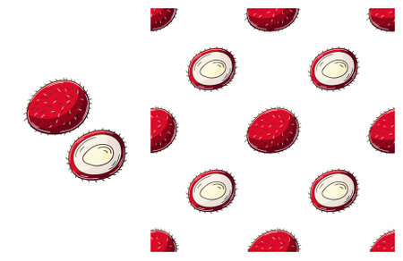 Rambutan. Seamless pattern for kitchen, restaurant or shop. Set in hand draw style. Can be used for fabric, packaging and etcのイラスト素材