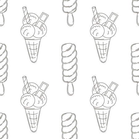 Ice cream seamless pattern. Coloring ice cream. Cute summer pattern. Print for cloth design, textile, fabric, wallpaperのイラスト素材