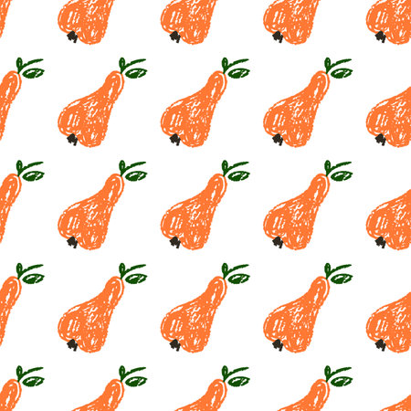 Fruit seamless pattern. Children's drawings with wax crayons. Pears. Print for cloth design,...
