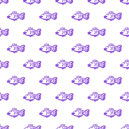 Marine seamless pattern. Fish. Children's drawings with wax crayons. Print for cloth design, textile, fabric, wallpaper, wrapping paperのイラスト素材