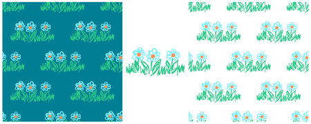 Girly seamless pattern. Set drawings with wax crayons. Floral mood, chamomile. Print for cloth design, textile, fabric, wallpaper, wrapping paperのイラスト素材