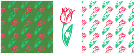 Girly seamless pattern. Set drawings with wax crayons. Flower mood, tulips. Print for cloth design, textile, fabric, wallpaperのイラスト素材