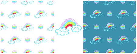 Magic seamless pattern. Rainbow. Set drawings with wax crayons. Print for cloth design, textile, fabric, wallpaper, wrappingのイラスト素材