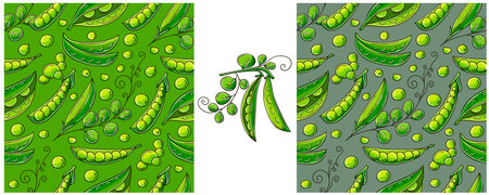 Seamless pattern for kitchen, restaurant or shop. Peas. Color Set in hand draw style. Can be used for fabric, packaging and etcのイラスト素材