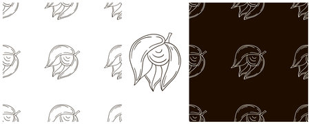 Physalis. Seamless pattern with tropical fruits. Set in hand draw style. Monochrome packaging and etcのイラスト素材