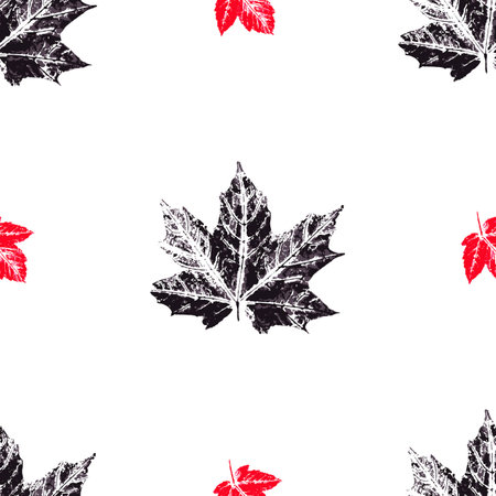Autumn seamless pattern. Ink messy drops leaves vector illustration. Print for cloth design, textile, fabric, wallpaper, wrappingのイラスト素材