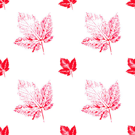 Cute seamless pattern. Texture of red leaves with acrylic paint. Print for cloth design, textile, fabricのイラスト素材