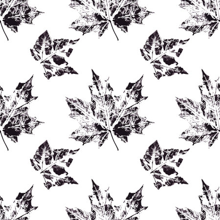 Print for cloth design. Black Ink messy drops leaves vector illustration. Seamless patternのイラスト素材