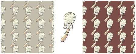 Set Seamless pattern with forest mushrooms. Pale Fairy mushroom. Autumn motives. Can be used for fabric and etcのイラスト素材
