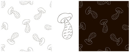 Monochrome. Cortinarius esculentus. Set Seamless pattern for kitchen, restaurant or shop. Can be used for fabric, packagingのイラスト素材