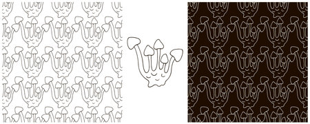 Monochrome. Lyophyllum. Set Seamless pattern for kitchen, restaurant or shop. Can be used for fabric and etcのイラスト素材