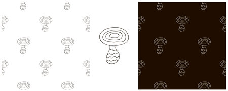 Round Fairy mushroom. Monochrome Set Seamless pattern for kitchen, restaurant or shop. Can be used for fabric, packaging and etcのイラスト素材